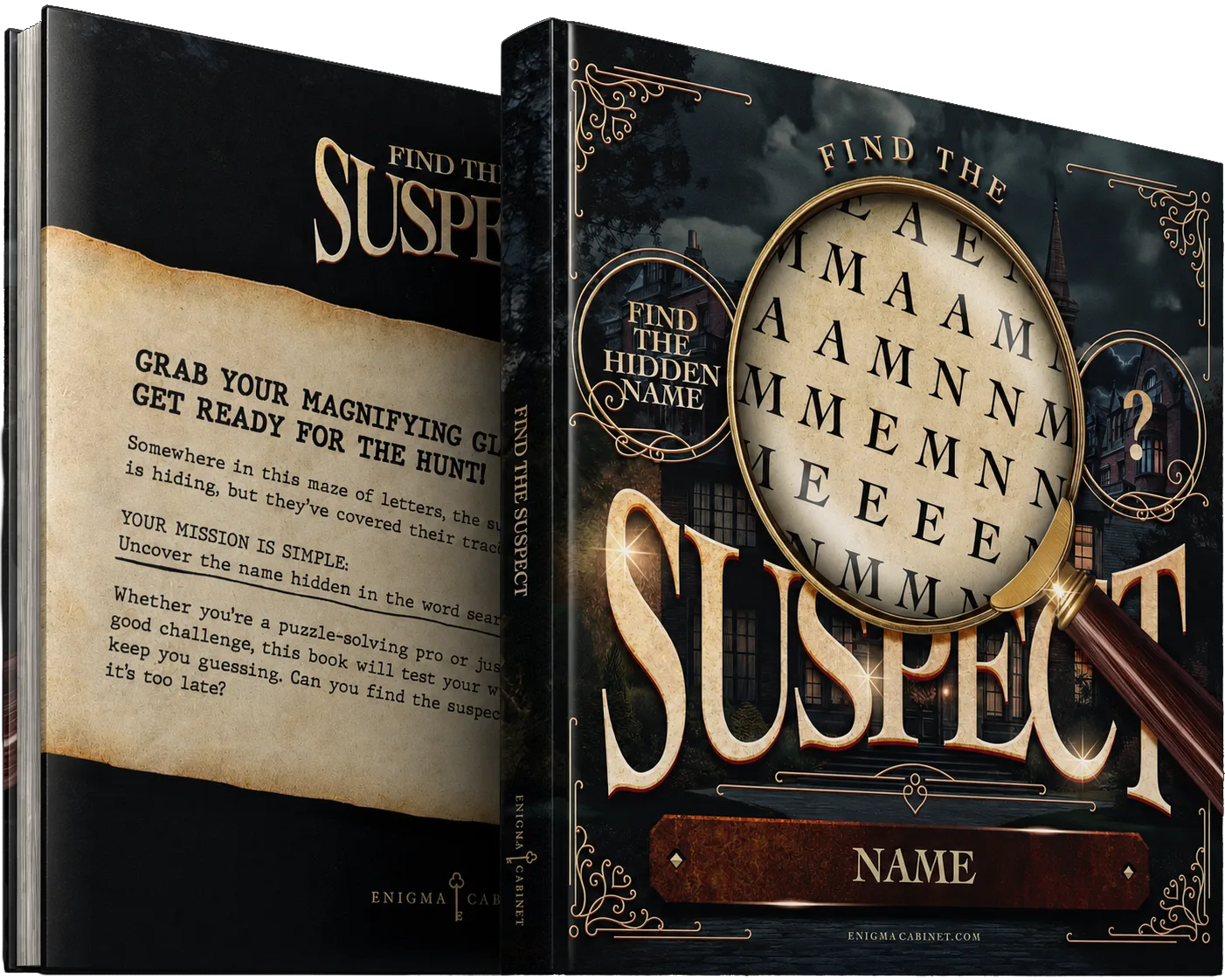 Find The Suspect, a personalized mystery puzzle book